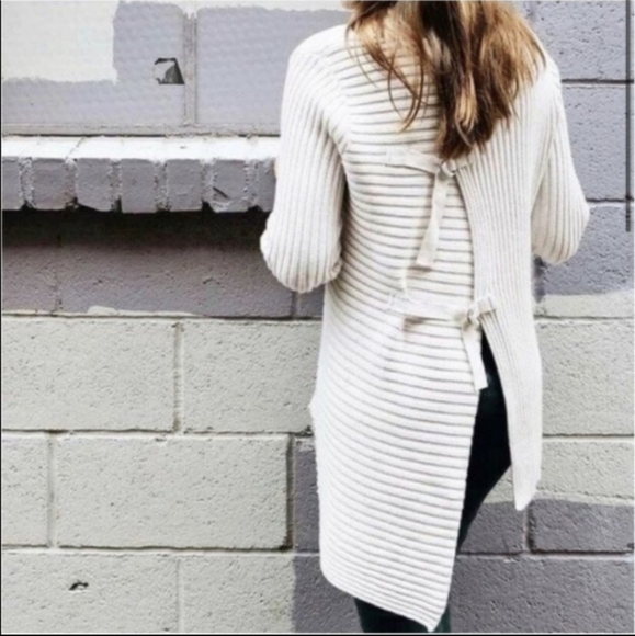 CABI D-Ring Asymmetrical Ribbed Ivory Sweater # 3363 Cream Pullover sz S - Picture 2 of 9